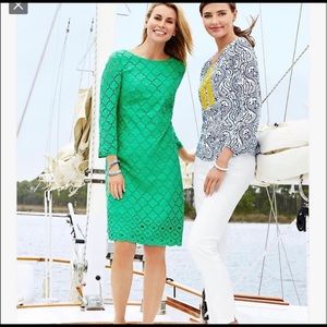 Talbots petites Kelly green eyelet preppy girly dress size 6 6P
